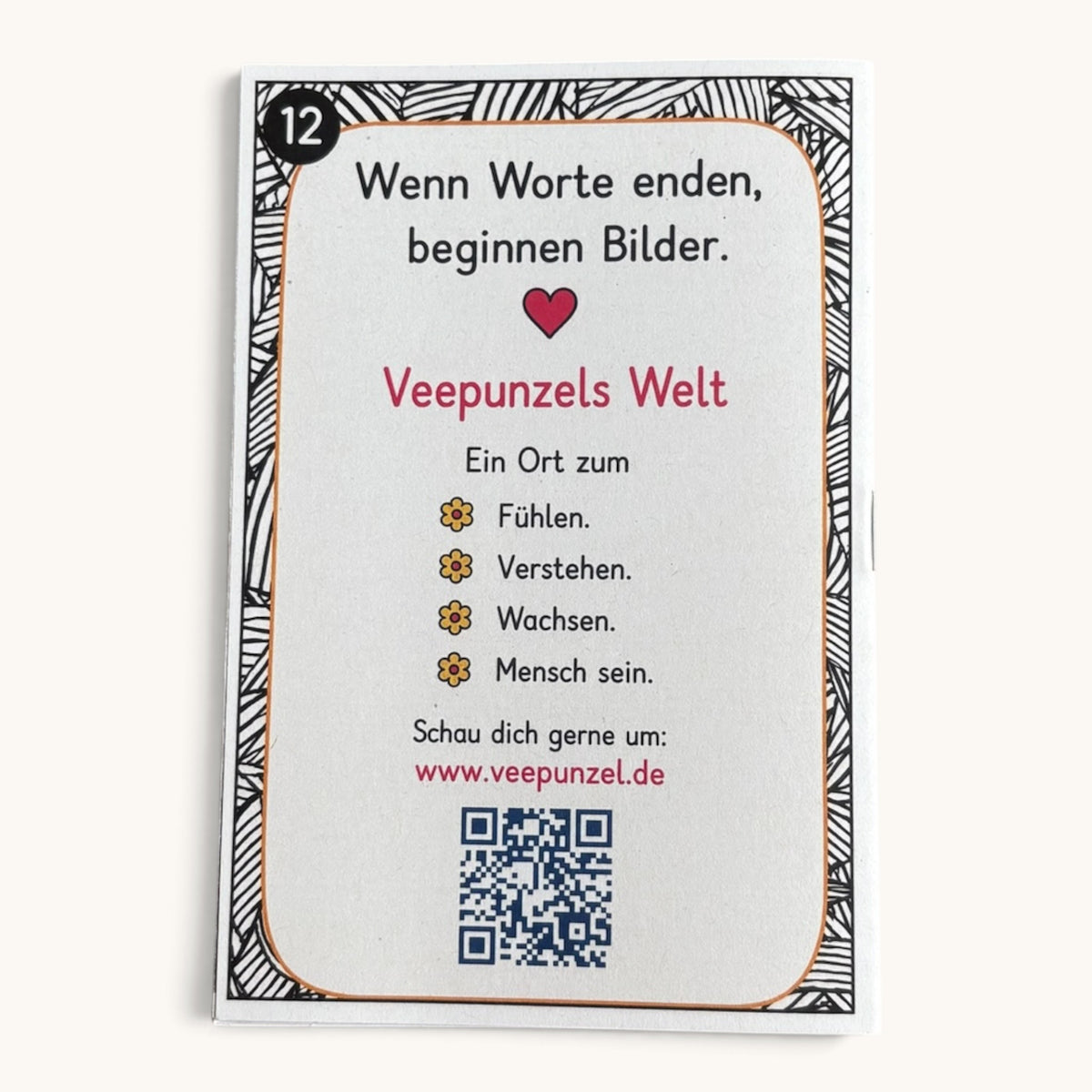 Langeweile – Rückseite mit Veepunzels Welt und QR-Code