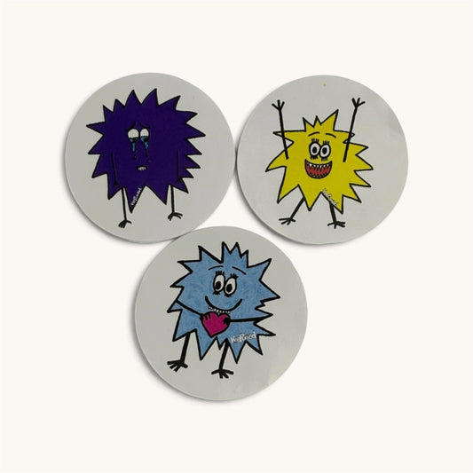 Monsterle-Sticker nebeneinander gelegt