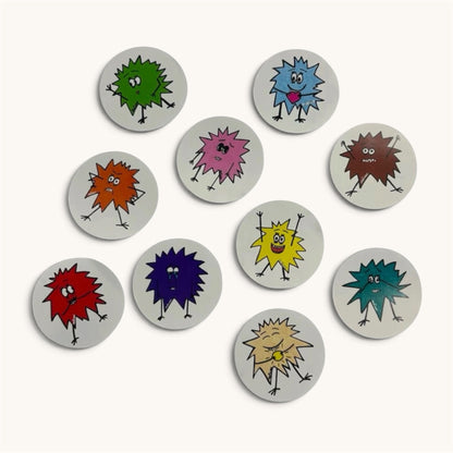 Monsterle Sticker-Set – zehn Gefühlsmonster als runde Aufkleber