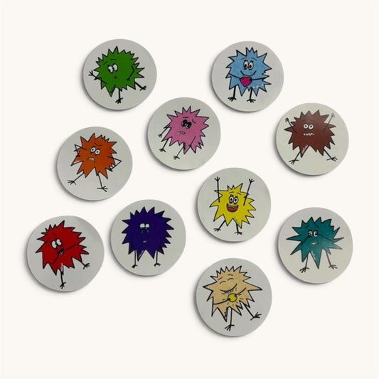 Monsterle Sticker-Set – zehn Gefühlsmonster als runde Aufkleber