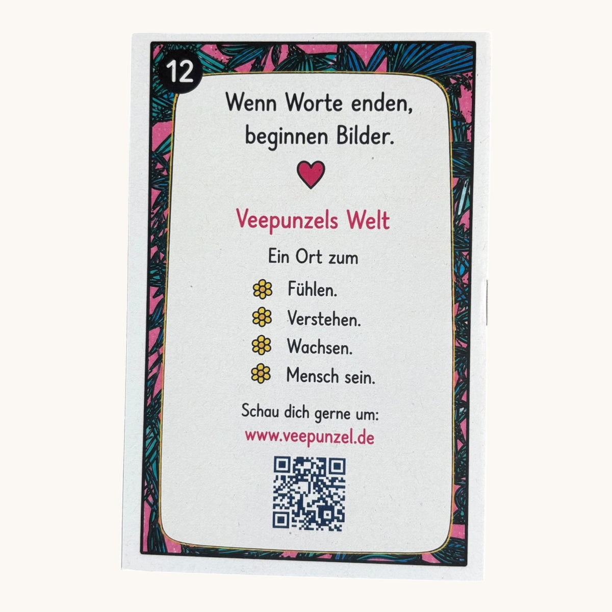 Vertrauen – Rückseite mit Veepunzels Welt und QR-Code